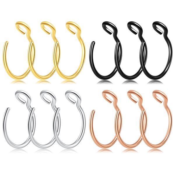 Velcare 12 Pcs Nose Rings Hoops Nose Piercings Fake Nose Ring Piercing Nose Rings for Women Men 20G Nose Ring Hoop Nose Hoop Ring Nose Piercing Jewelry Nose Hoops Faux Nose Rings for Women Fake Nose Piercing Faux Septum Nose Rings Nose Piercing Hoop Nose 