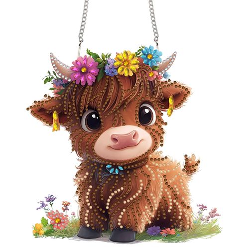 Diymood DIY Hanging Diamond Art Kits for Adults Cattle, Diamond Painting Kit Pendant Special Shaped Double Sided Acrylic Sun Catcher Board Wreath Pendants Canvas Window Wall Decor 8 x 8 Inch