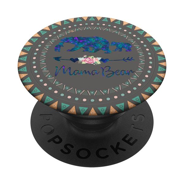 Bohemian Boho Mama Bear Two babies cubs on space grey PopSockets Swappable PopGrip
