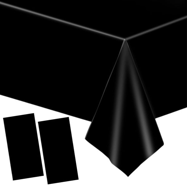 137x274cm Black Plastic Table Cloth Table Cover,2pcs Black Party Disposable Table Cloths Halloween Tablecover Table Decoration,Black Tablecloth Party for Halloween,Picnic,Kids Birthday Tablecloths