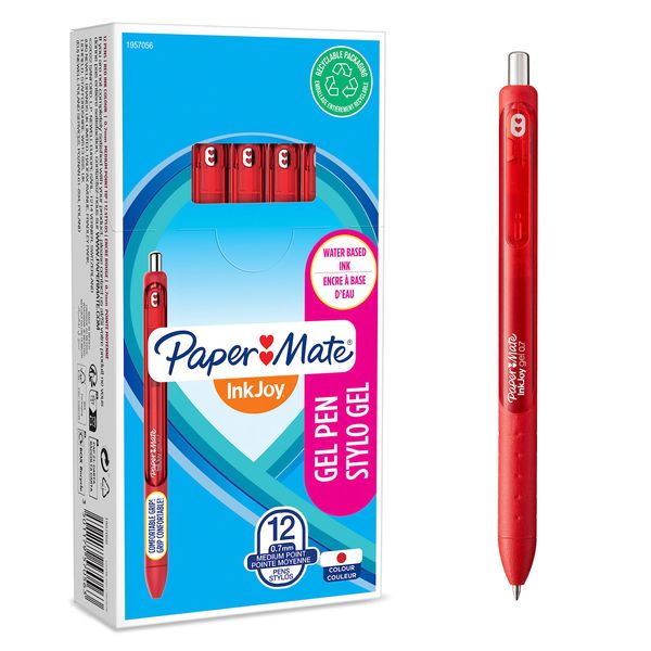 Paper Mate InkJoy Gel Pens | Medium Point (0.7mm) | Red Ink | 12 Count