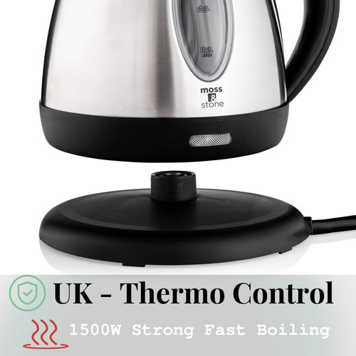 Moss & Stone Stainless Steel Electric Kettle Small, Cordless 1.2L Portable Hot Water Kettle Electric, 1500w Strong Fast Boiling Pot, Electric Teapot, Electric Tea Kettle With Boil Dry Protection