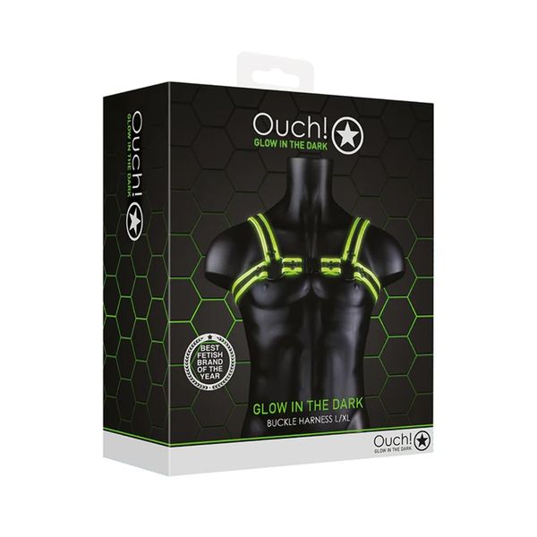 Ouch GITD Buckle Harness Neon Green LXL OU773GLOLXL