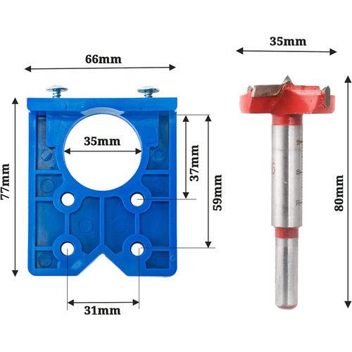Cymax Hinge Jig Drill Guide Set,35mm Concealed Hinge Hole Drilling Jig Forstner Bits Set Hinge Hole Cutter for Door Kitchen Cupboard Cabinet Hinge