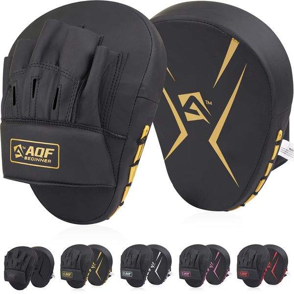 AQF Boxing Pads für Training - Punching Pads Muay Thai Rex Leder Gebogene Boxhandschuhe für MMA, Kickboxen, Karate, Sparring & Kampfsportarten Pads (Gold)