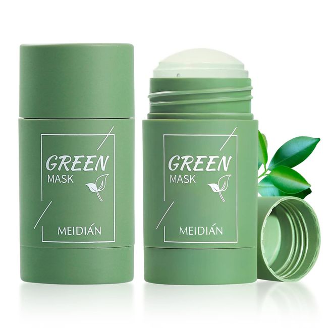 2 Stück Green Mask Clay Stick, Grüner Tee Purifying Clay Stick Mask, Deep Cleansing Anti-Akne-Maske Fine Solid Mask, Moisturizing Nourishing Skin (A)