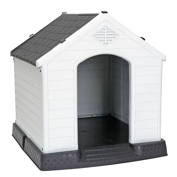 Durable Doghouse Shelter for Small Medium Dog Pet All-Weather Dog House Gray 32"