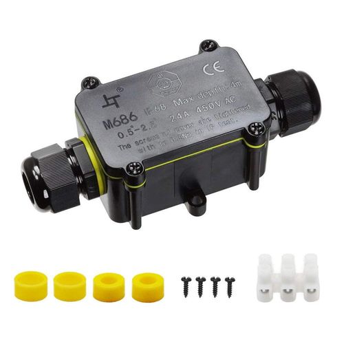 YS Junction Box Outdoor Waterproof IP68 2-Way Line M25 Cable Connector Wire Range 4-12mm Power Cord External Sleeve Coupler Protection Box