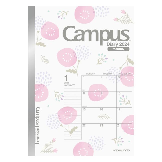 Kokuyo Campus Diary, 2024, A5 Monthly Block, Limited Pattern, Ni-CML12-A5-24, Begins December 2023