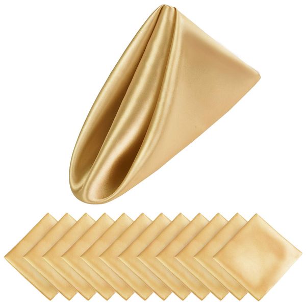 Aneco 12 Pieces Satin Napkin Square 20 x 20 Inches Dinner Napkins Weddings Party Napkin Soft Table Napkins for Romantic Weddings Party Dinner Decoration (Gold)