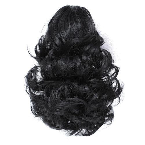 PARXITN Ponytail Extension 20 cm Short Curly Wavy Natural Black Claw Clip in Synthetic Hairpiece Ponytail Hair Extensions Braid