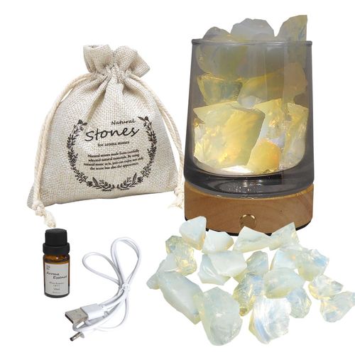 BR-A1001 Labin Aroma Stone Set, Light Blue (Opal) (Cup, Aroma Stone, Aroma Oil, LED Base, Charging Cable 1 each), Aroma LED Illumination, Relax, Healing, Aroma Oil, Soothing with Light and Scent, LED