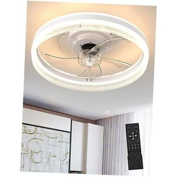 Low Profile Ceiling Fan with Light and Remote Control, 20" Flush Mount White