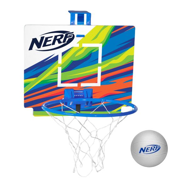 NERF Mini Over the Door Basketball Hoop - Nerfoop Indoor Basketball Hoop for Kids - Toy Door Basketball Hoop + Mini NERF Foam Basketball Game Set - Perfect for Bedroom Indoor Basketball - Blue