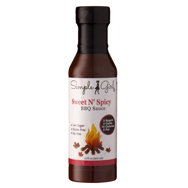 Simple Girl Sweet N’ Spicy BBQ Sauce 12oz - Low Sugar - With Molasses/Stevia - Gluten/Fat/MSG Free - Vegan - Compatible With Most Low Calorie Diets - 3 Bottles