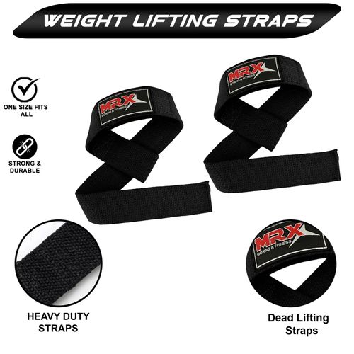 MRX Weight Lifting Bar Strap for Gym Workout Training Bodybuilding Deadlift Padded Straps Men/Women Black