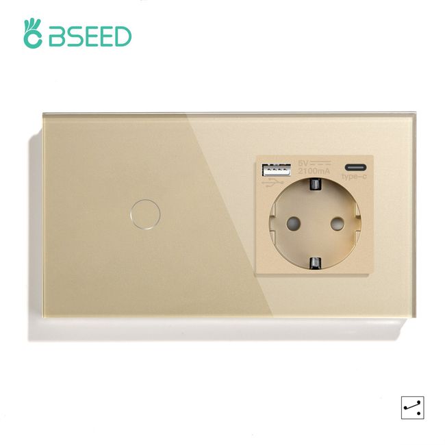 BSEED Touch Light Switch With EU USB Wall Sockets Black Wall Led