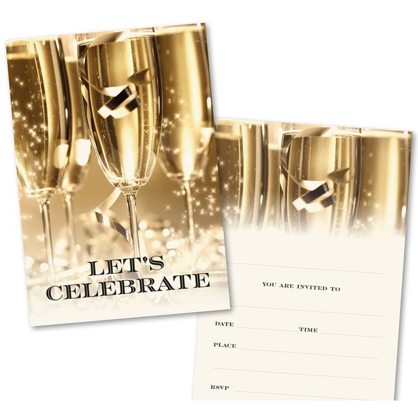 Absolutely Yours Party Invitations Pack of 36. Champagne themed invitation with matching envelopes. 120 x 172mm. Party Invites, Birthday Party Invitations. Designed and Printed in UK.