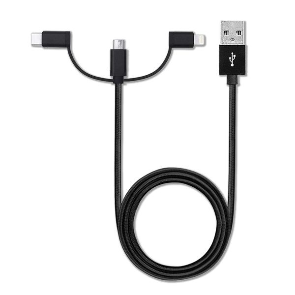 BoxWave Cable Compatible with Mobile Pixels Duex Max - AllCharge 3-in-1 Cable - Jet Black