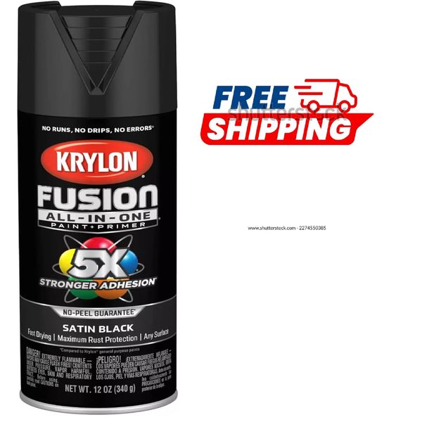 12 Oz K02754007 Black Fusion All-In-One Paint & Primer Spray Paint, Matte SPRAY.