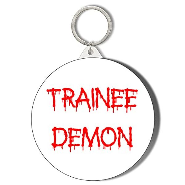 Gift Insanity HUMOUR - TRAINEE DEMON - RED ON WHITE BACKGROUND - Small 45mm Keyring