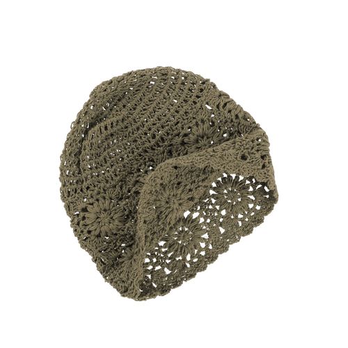 VGOL Hat Handmade Women Cotton Knitted Vintage Floral Crochet Hook Slouchy Skull Cap for 52-58cm Head Circumference for Spring Summer Autumn, khaki