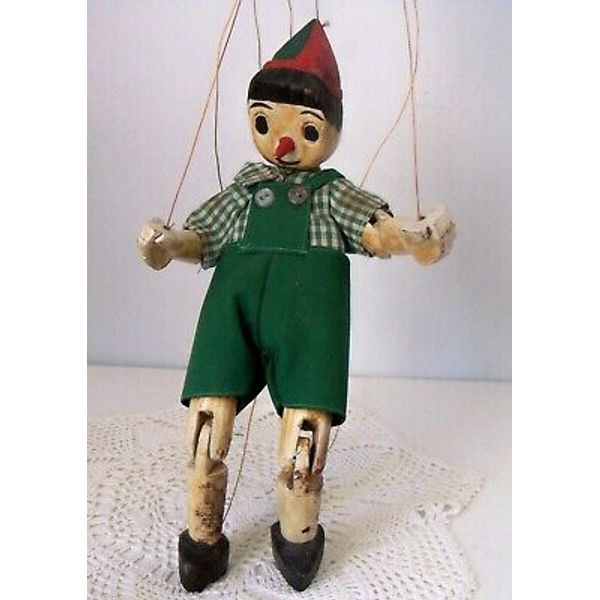 Vintage Hand Crafted Wooden Marionette Puppet~Pinocchio Style~13 1/2" Tall