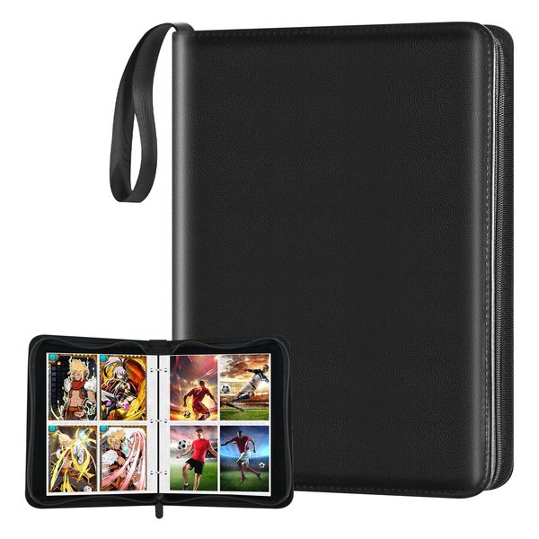 Xrunmix Trading Card Binder, Pocket Card Binder with Card Display, Pocket Sports Card Binder, Card Binders(Black) (400 Pockets)