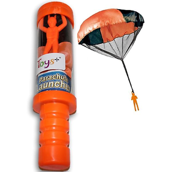 Toy Skydiver Parachute Man with Launcher Container Tangle Free (Colors and Styl