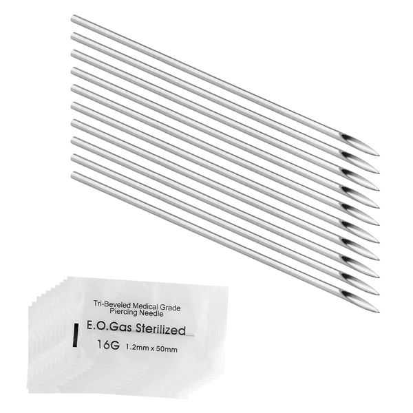 Jagowa 10 Pcs Piercing Needles Disposable Cleaned Ear Nose Body Piercing Needles Tattoo Accessory (1.2mm 16G)