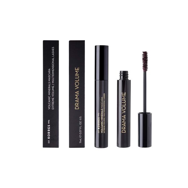 KORRES Drama Volume Mascara - 02 Plum Brown, Volcanic Minerals, braune Wimperntusche für extremes Volumen, silikon- & parabenfrei, 11 ml