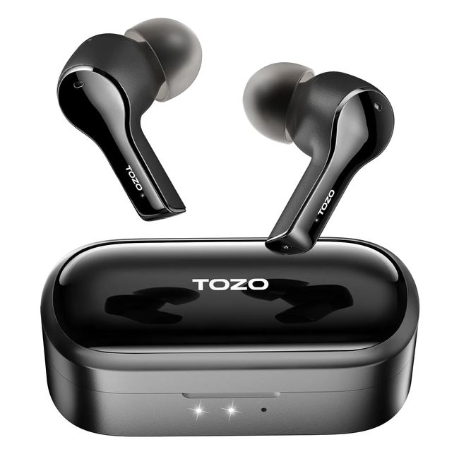 TOZO T9 Wireless Earbuds Bluetooth 5.3 Noise Cancelling Earphones with 4 Microphones, Deep Bass, Lightweight Charging Case, Wireless & Type-C Rapid Charging, IPX7 Waterproof, Black
