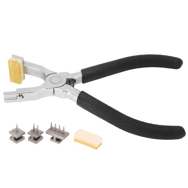 Ladieshow Leather Hole Punch,Stitching Hand Pliers Leather Craft Tool Stainless Steel Flat Mouth Prong Chisel Pliers Belt Puncher Leather Hand Tool with Punch Needle and Gasket for Secure Hold