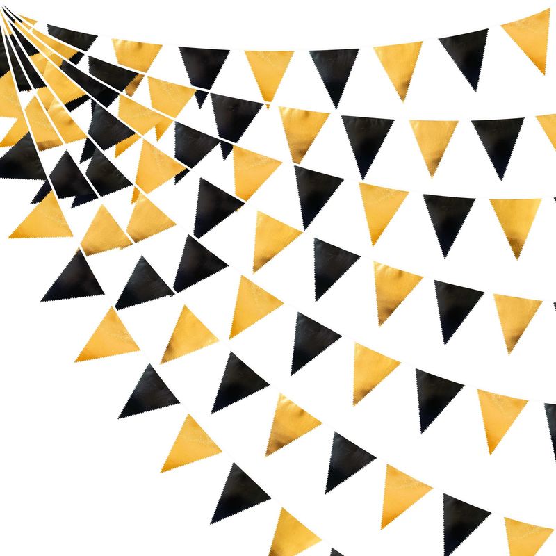 Black and Gold Party Decorations Triangle Pennant Banner Flag Metallic ...