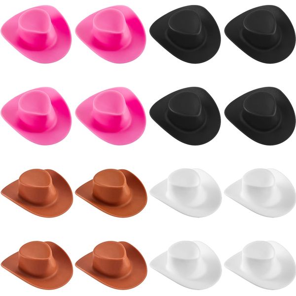 20 Pieces Plastic Mini Western Cowboy Cowgirl Hat Miniature Cute Doll Hat Party Dress Hat for Dollhouse Decoration (Pink, White, Brown, Black,Cute Style)