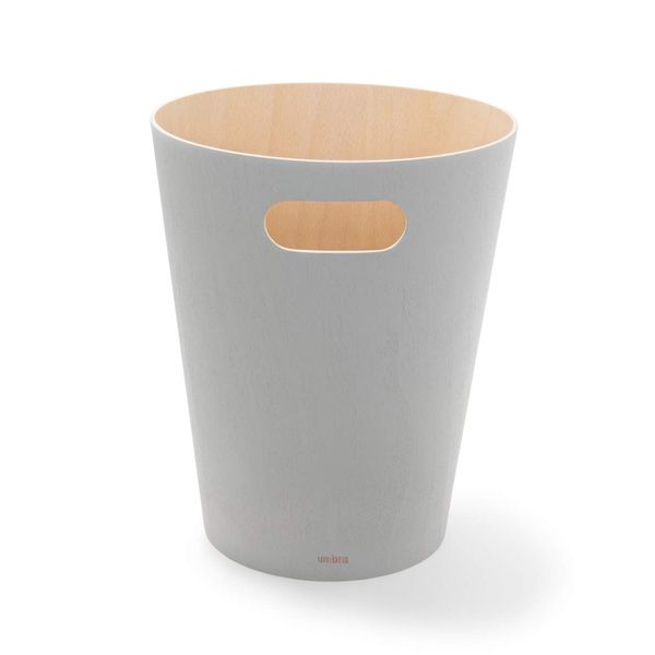 Umbra Woodrow 2 Gallon Modern Wooden Trash Can, Wastebasket, Garbage Can or Recycling Bin for Home or Office, Grey