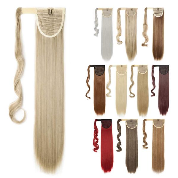 Silk-co Ponytail Hair Extension One Piece Clip in on Pony Tail Synthetic Straight Hairpieces 23inch Blond&Bleach Blond