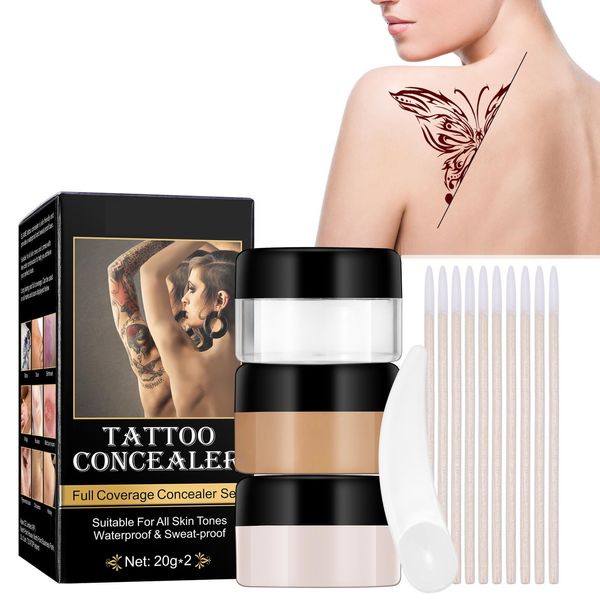 Tattoo Cover Up Makeup,Tattoo Concealer,Tattoo Cover,Scar Concealer,Concealers,Acne Concealer,Body Concealer,Professional Waterproof Concealer to Cover Tattoo,Scar,Birthmarks,Vitiligo,20g+20g