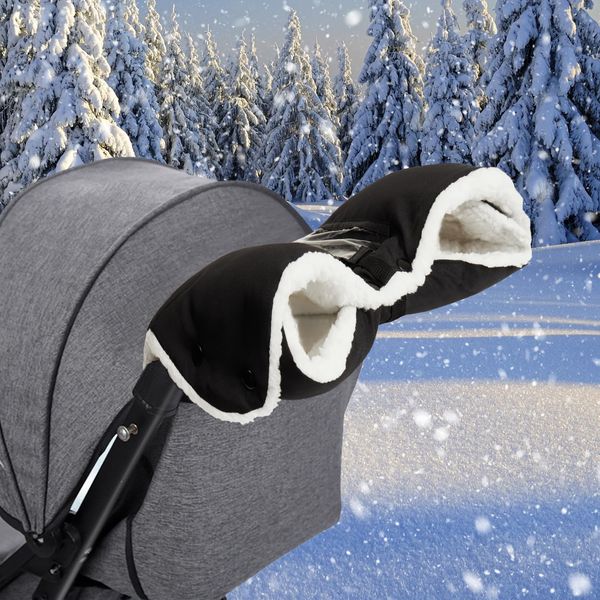 Stroller Fleece Hand Muff,Pram Gloves Thick Anti-Freeze Mittens Handmuffs Warmer Pushchair Warmmuffs,Winter Universal Waterproof Windproof Warm Baby Pram Accessories for Buggy(Black)