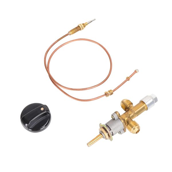 Gas Fireplace Fire Pit Flame Failure Safety Control Valve Kit Fire Pit Thermocouple Replacement with 3/8" Flare Inlet & Outlet, Gas Fireplace Control Valve for Fire Pit & Outdoor Fireplace Parts