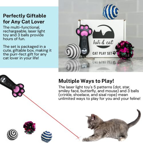 Luli & Cat USB-Rechargeable Cat Laser Toy | Multi-Function Cat Laser Pointer Toy | Interactive Cat Toy Gift Set
