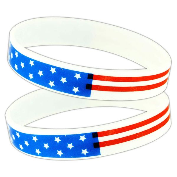 Patriotic American Flag Stars & Stripes Silicone Wristbands - Pack of 12