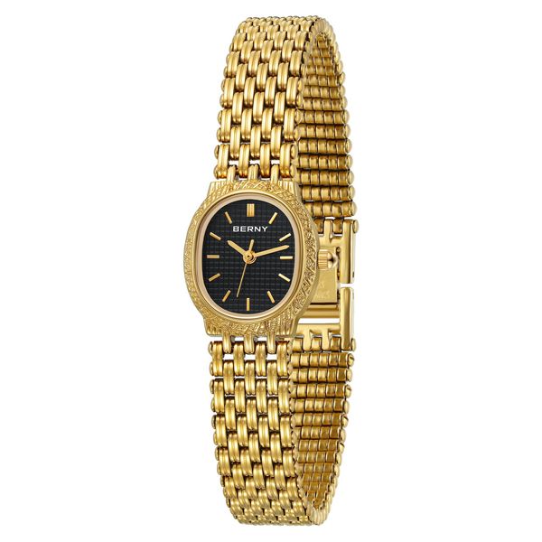 BERNY Gold Watches for Women Bracelet Watches Quartz Small Ladies Watch Updated with Tools Included(Black