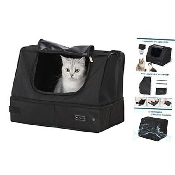 Fabric Portable/Foldable Cat Litter Box/Pan for Travel 14"x13"x13.5" Black