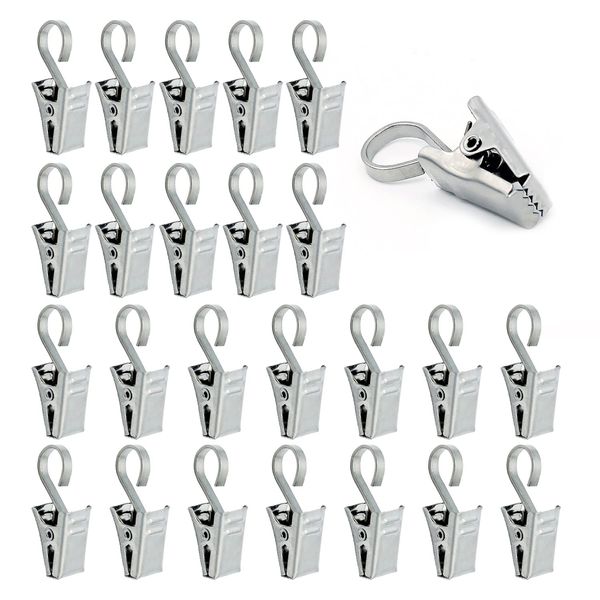 24 Pcs Set of Curtain Clips, Stainless Steel Curtain Hooks, Multi-function Curtain Entrainment Hooks, Bath Curtain Rod Hook Clips, Used to Hang Curtains, Light Chains, Photos