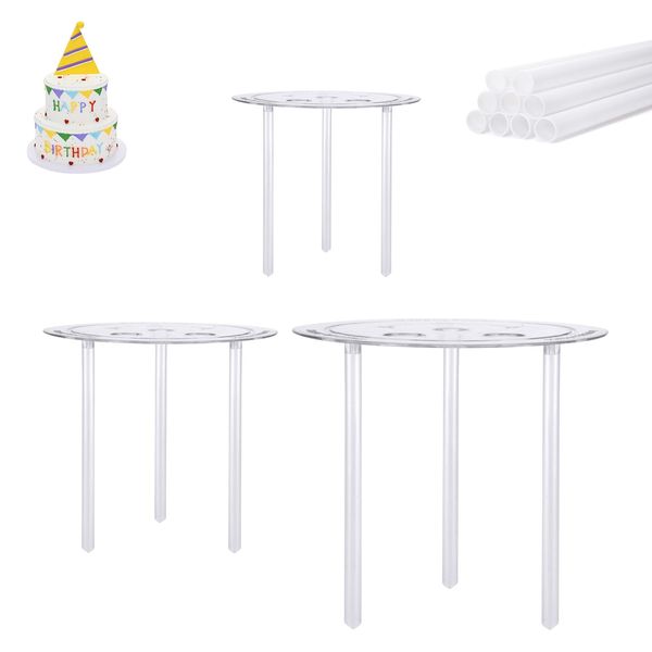 olyee Cake Supports Set with 18 Pieces Cake Dowels Rods for Tiered Cake, 3 Tier Cake Separator Plates Cake Stand Holder for Wedding Cake Construction and Stacking (4, 6, 8 inch) (3 Layer)