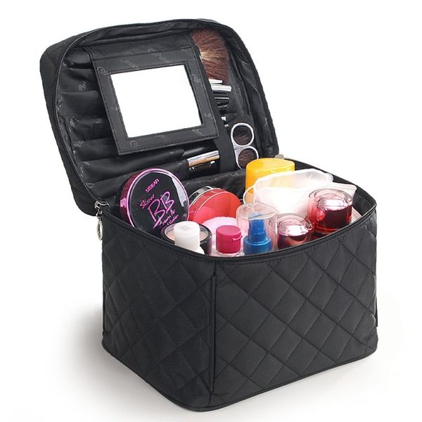 FYX Cosmetic Bag, Makeup Pouch, Vanity Case, Travel Pouch, Includes Mirror, Dresser, Storage Box, Cosmetics, Storage, Miscellaneous Goods, Business Trip Bag, Ultra Lightweight, Functional, Large Capacity, 4 Colors (Black)