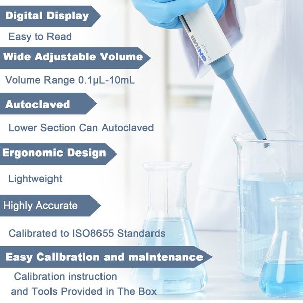 ONiLAB Micro Pipette, Variable Pipette, Adjustable Capacity, Variable Dispenser, Dispensing Trace Liquids, Weighing OniLAB (50-200μl)