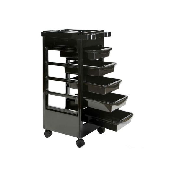 Rolling Trolley Cart w/ 5 Drawers for Salon, Black
