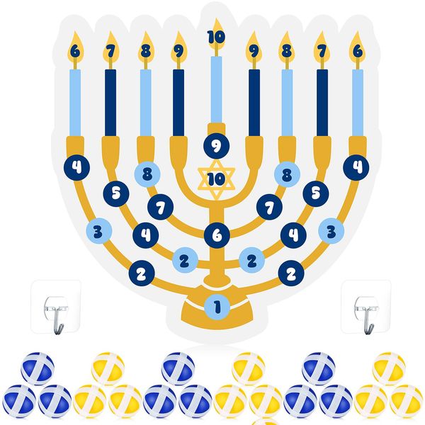 VioraWhite Hanukkah Party Games Hanukkah Party Decorations 26 x 25 Hanukkah Menorah Dart Board with 18 Sticky Balls Hanukkah Activities Chanukah Gifts Chanukah Party Favors Hanukkah Party Supplies